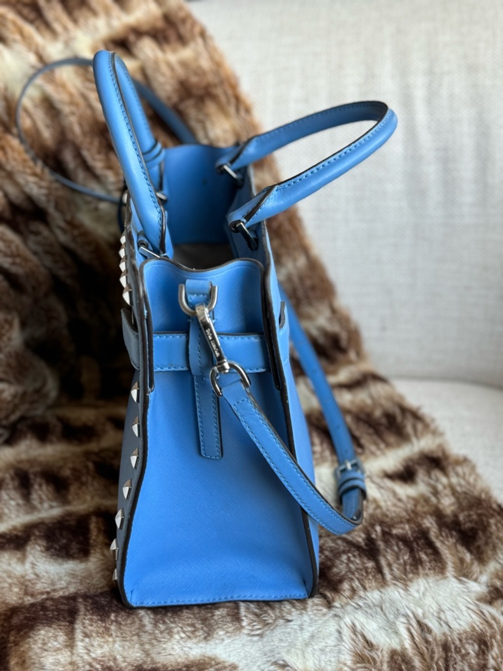 Michael Kors Sky Blue Studded Satchel - Picture 2 of 3